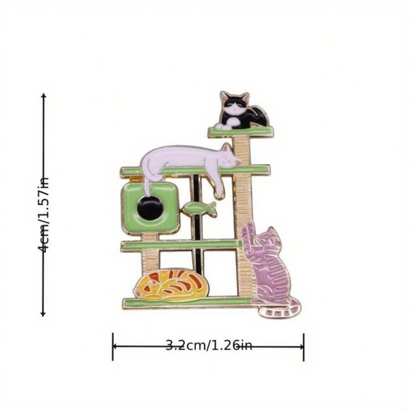 Cat Tree Crazy Slouchy Shelf Kitty Enamel Pin Lapel Brooches On Backpack - Picture 5 of 5